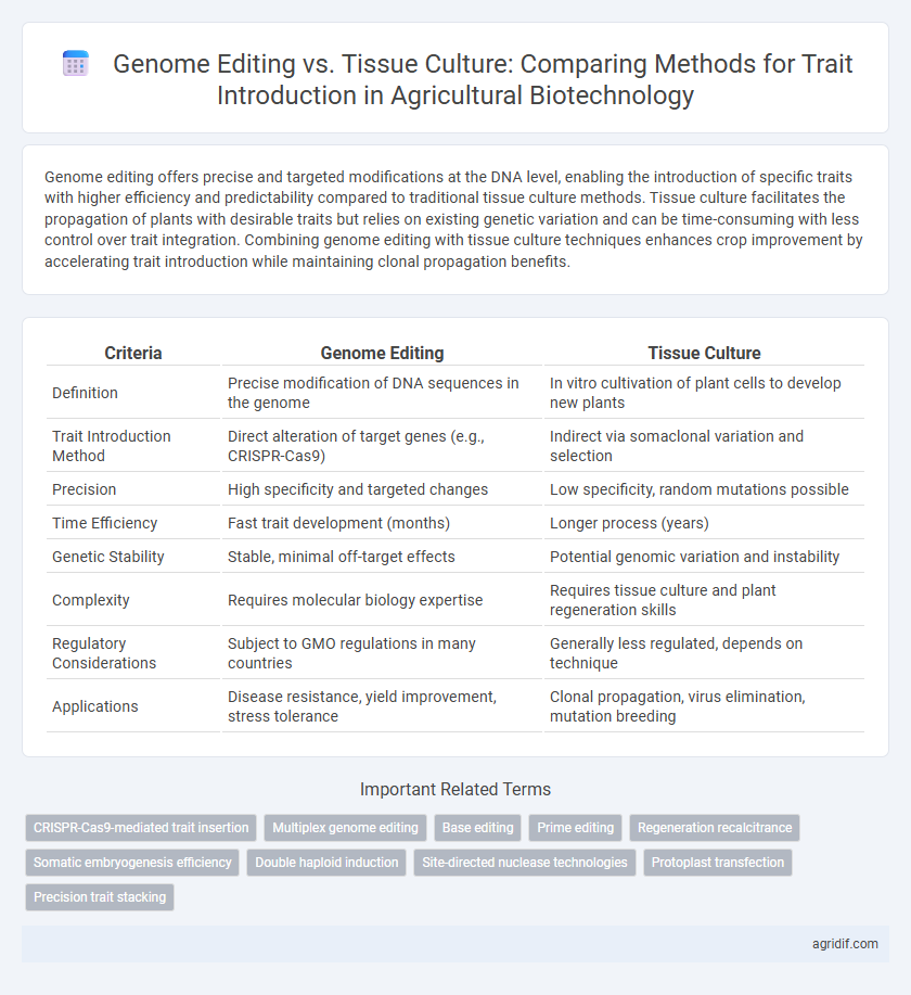 Genome Editing vs. Tissue Culture: Comparing Methods for Trait Introduction in Agricultural Biotechnology