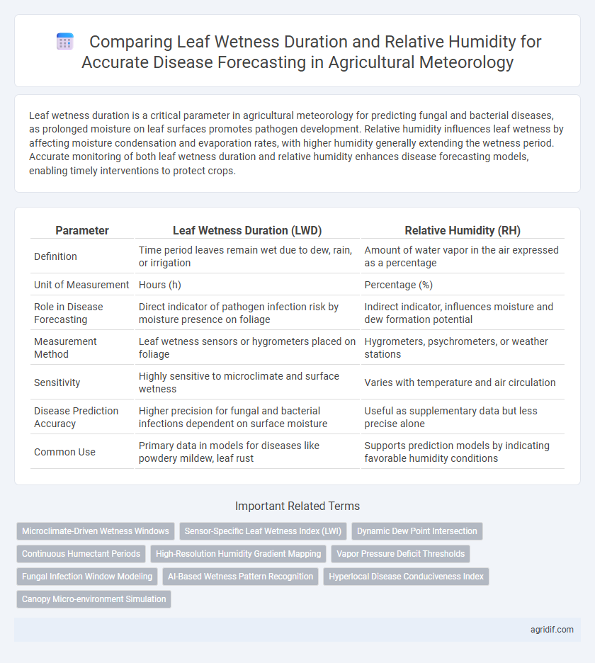 Comparing Leaf Wetness Duration and Relative Humidity for Accurate Disease Forecasting in Agricultural Meteorology