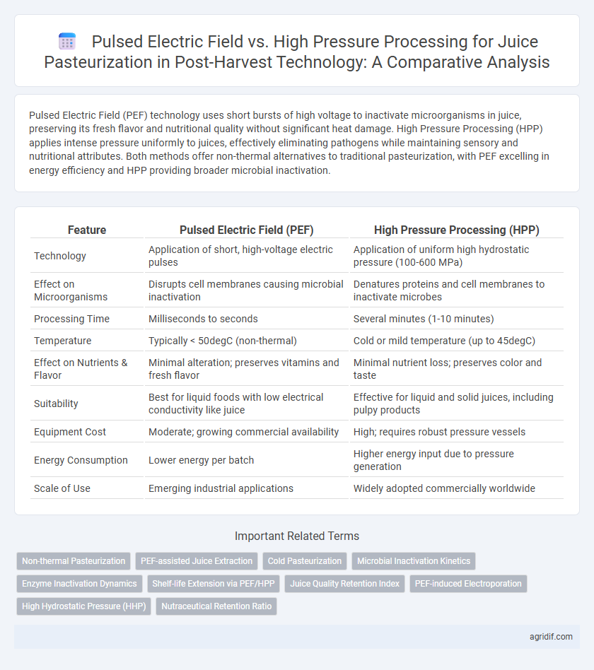 Pulsed Electric Field vs. High Pressure Processing for Juice Pasteurization in Post-Harvest Technology: A Comparative Analysis