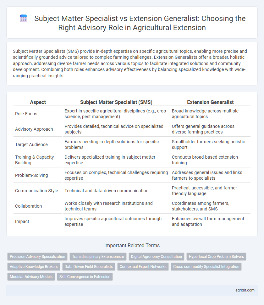 Subject Matter Specialist vs Extension Generalist: Choosing the Right Advisory Role in Agricultural Extension
