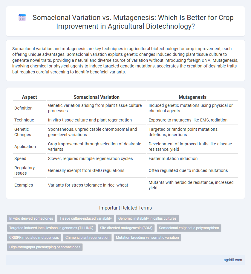 Somaclonal Variation vs. Mutagenesis: Which Is Better for Crop Improvement in Agricultural Biotechnology?