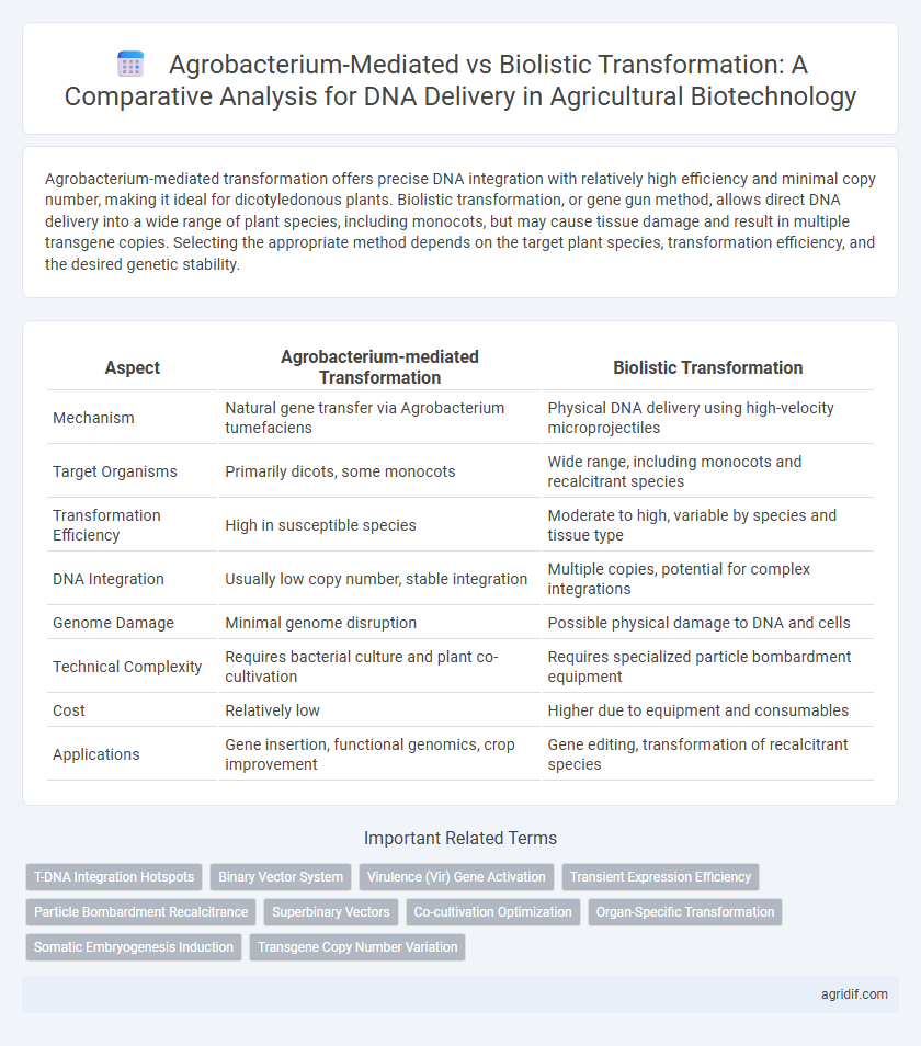 Agrobacterium-Mediated vs Biolistic Transformation: A Comparative Analysis for DNA Delivery in Agricultural Biotechnology