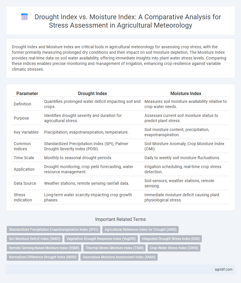 Drought Index vs. Moisture Index: A Comparative Analysis for Stress Assessment in Agricultural Meteorology