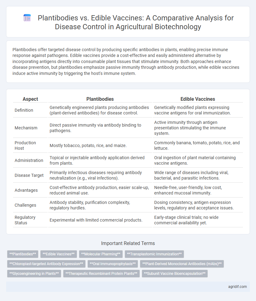 Plantibodies vs. Edible Vaccines: A Comparative Analysis for Disease Control in Agricultural Biotechnology