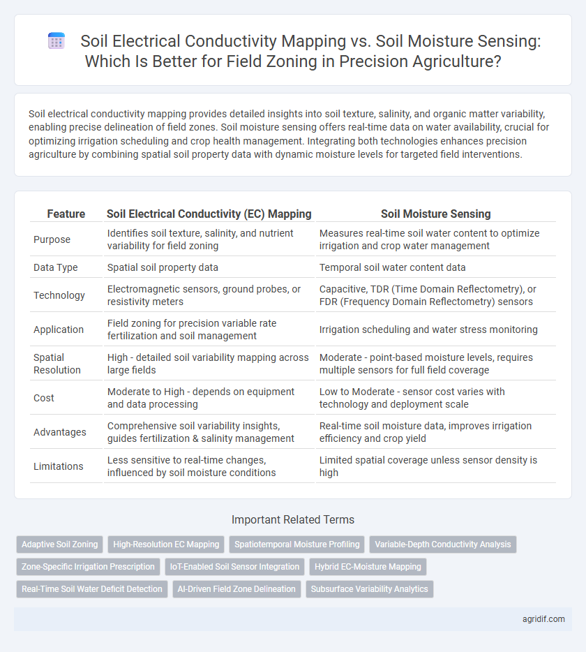 Soil Electrical Conductivity Mapping vs. Soil Moisture Sensing: Which Is Better for Field Zoning in Precision Agriculture?