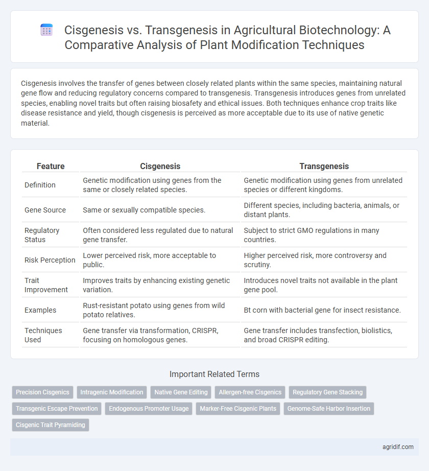 Cisgenesis vs. Transgenesis in Agricultural Biotechnology: A Comparative Analysis of Plant Modification Techniques