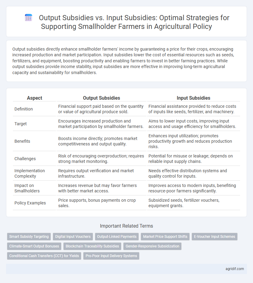 Output Subsidies vs. Input Subsidies: Optimal Strategies for Supporting Smallholder Farmers in Agricultural Policy
