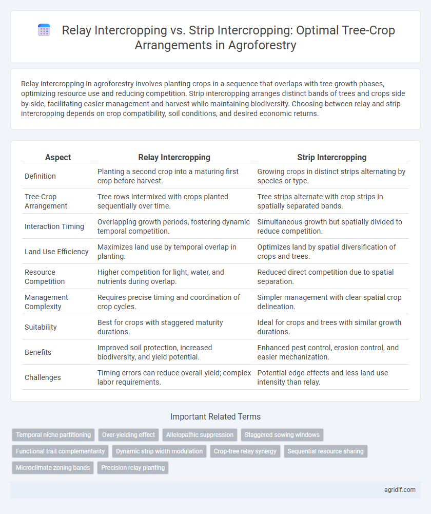 Relay Intercropping vs. Strip Intercropping: Optimal Tree-Crop Arrangements in Agroforestry