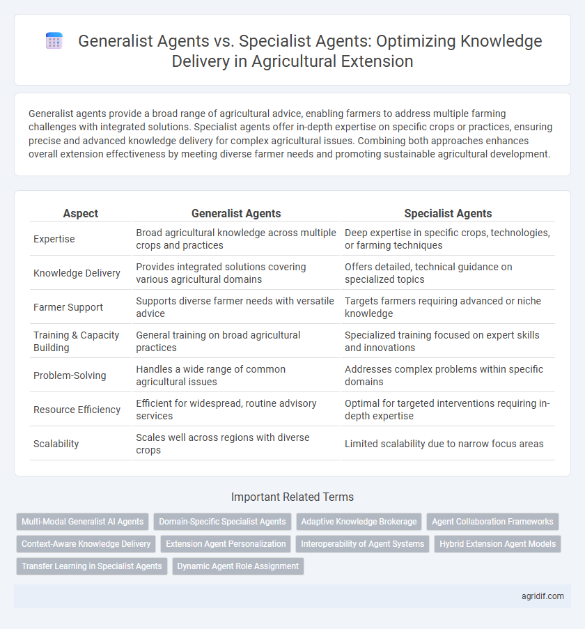 Generalist Agents vs. Specialist Agents: Optimizing Knowledge Delivery in Agricultural Extension